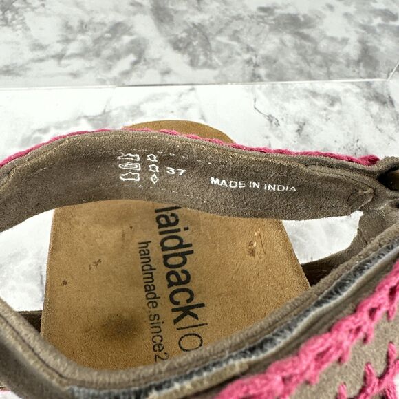 Laidback London Kemle Sandal Pink Embroidered Taupe Leather Sport Strap Boho - Picture 7 of 7